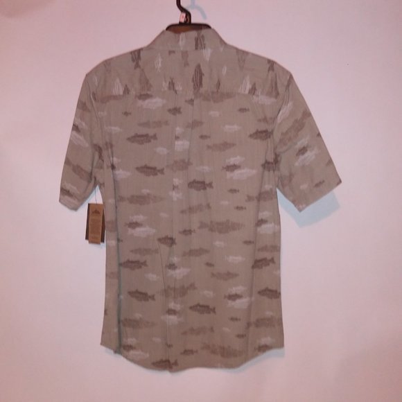 Northwest Territory Button Up Shirt Mens Small Short Sleeve Beige Taupe Fish Pri - Picture 8 of 10